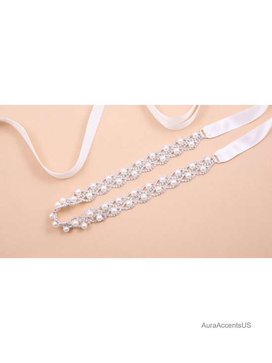 Crystal Pearl Wedding Belt Rhinestone Bridal Dress Belt Handmade Sash main image 4